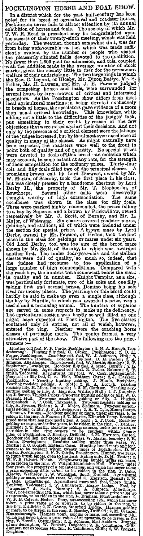 1884 Pocklington Horse & Foal Show